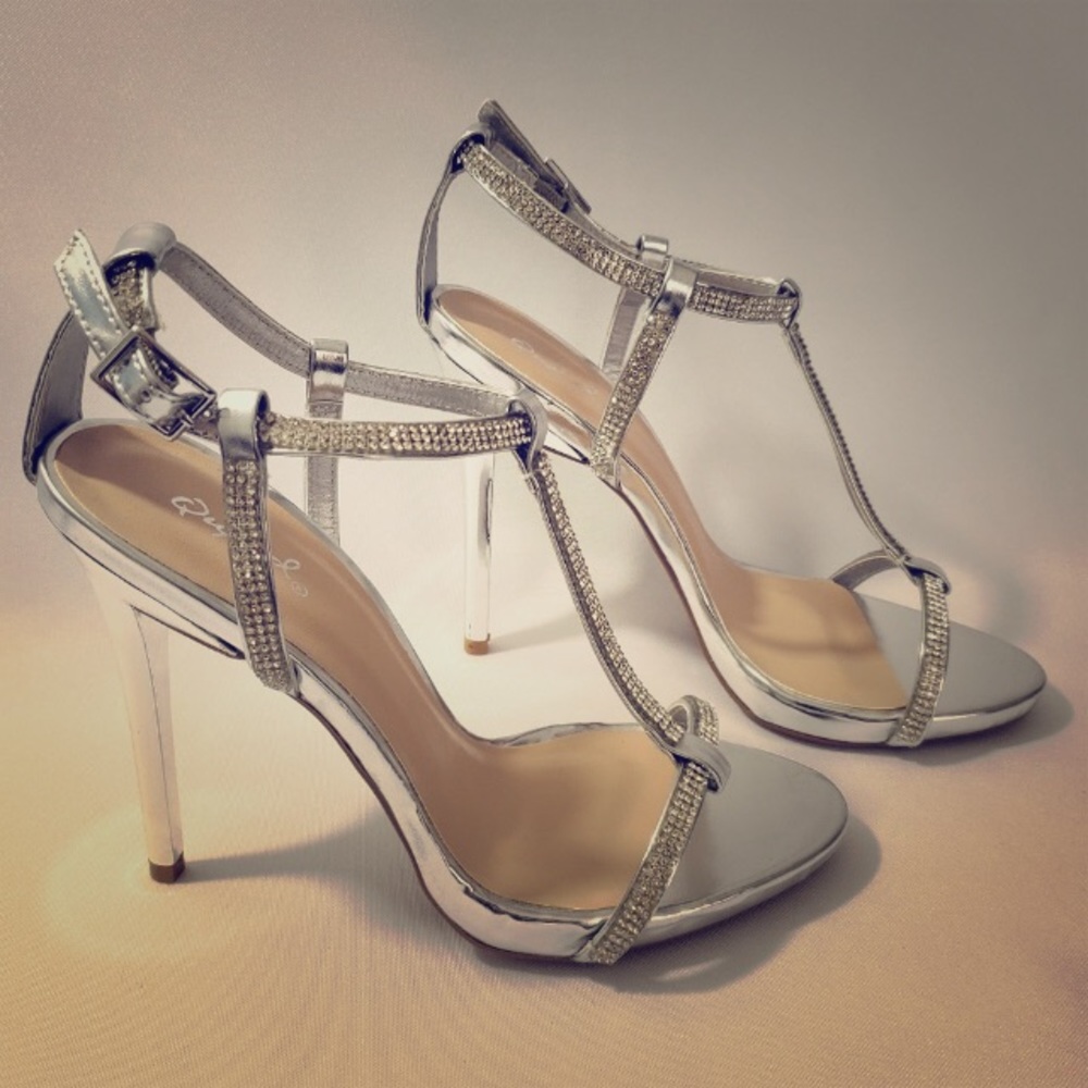 Silver t-strap heels